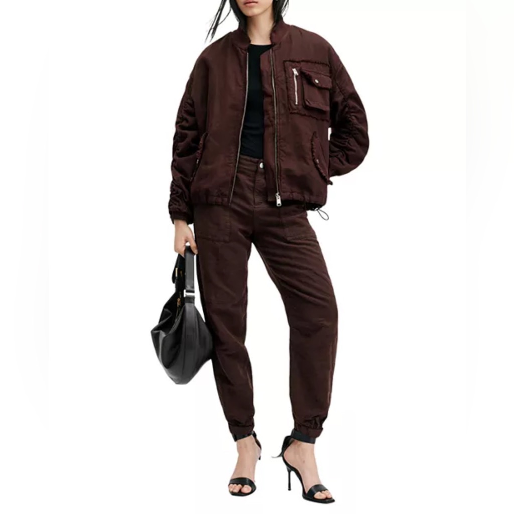 All Saint Rue Bomber Jacket Burgundy Oversized Size 6 Nwt